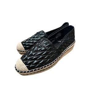 KARL LAGERFELD | Desta Quilted Black Espadrille Flats Leather Logo | Size 11